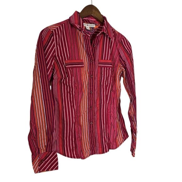 Tommy Hilfiger Tops - Tommy Hilfiger Women's Multicolor Button Down Shirt Hippie 70s Velvet Small‎